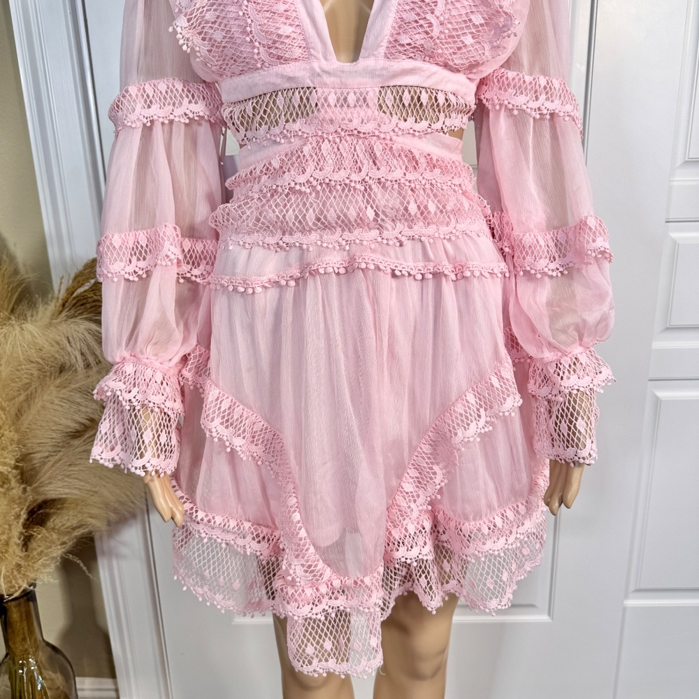 LIGHT PINK MINI DRESS WITH CROCHET AND LACE DETAILS - Picture 5 of 16